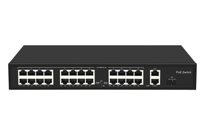 Smartec ST‑NS024MB‑GDF — 24‑портовый PoE‑коммутатор с гигабитными uplink, SFP, EXTEND, VLAN и бюджетом 300 Вт