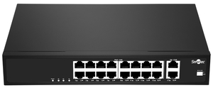 Smartec ST‑NS216MB‑GD — 16‑портовый PoE‑коммутатор с гигабитными uplink, EXTEND и VLAN